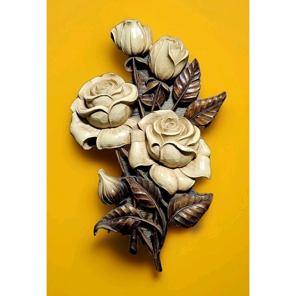 SYROCO 🌼  E Rose Flower WALL HANGING Plaque 4460 Made in the USA 1962 MCM